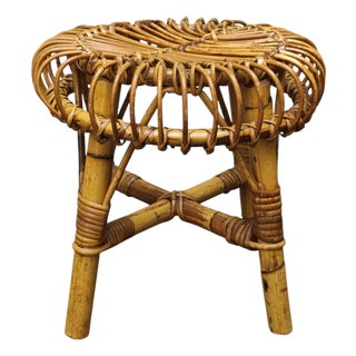 Bamboo and Rattan Circular Stool attributed to Franco Albini, Italy, 1960s For Sale