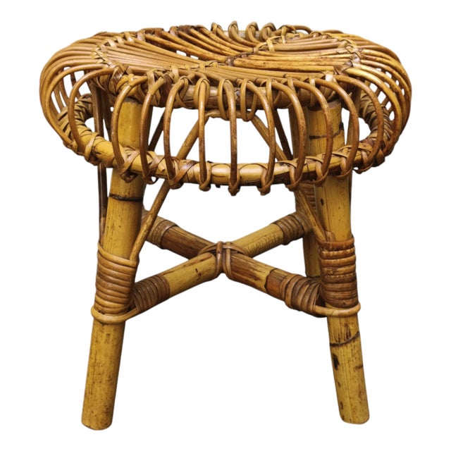 Bamboo and Rattan Circular Stool attributed to Franco Albini, Italy, 1960s For Sale