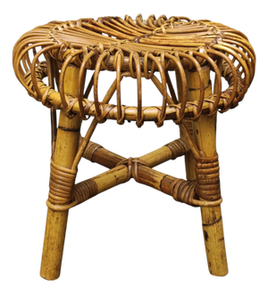 Bamboo and Rattan Circular Stool attributed to Franco Albini, Italy, 1960s