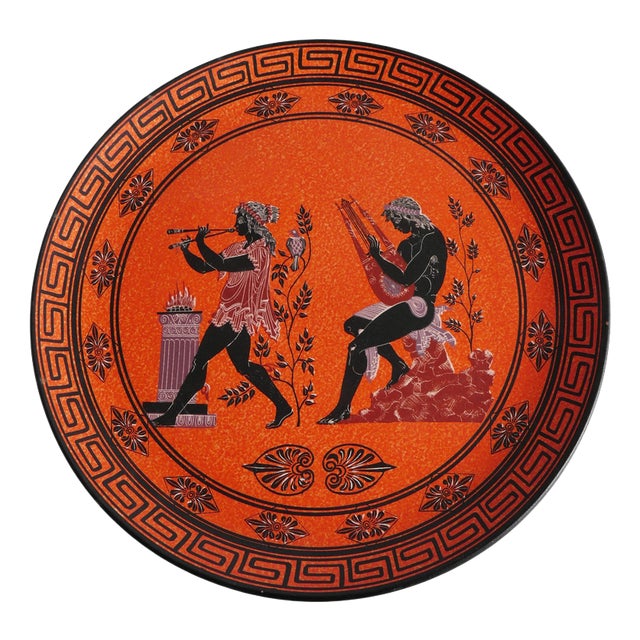 Large Greek Black-Figure Orange Terracotta Wall Plate with Classical Motif, 1970s For Sale