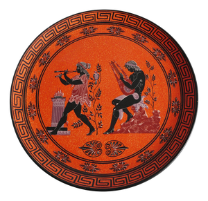 Large Greek Black-Figure Orange Terracotta Wall Plate with Classical Motif, 1970s