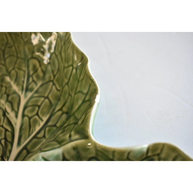 Portuguese Majolica Cabbageware 3-Section Serving Dish For Sale - Image 4 of 7