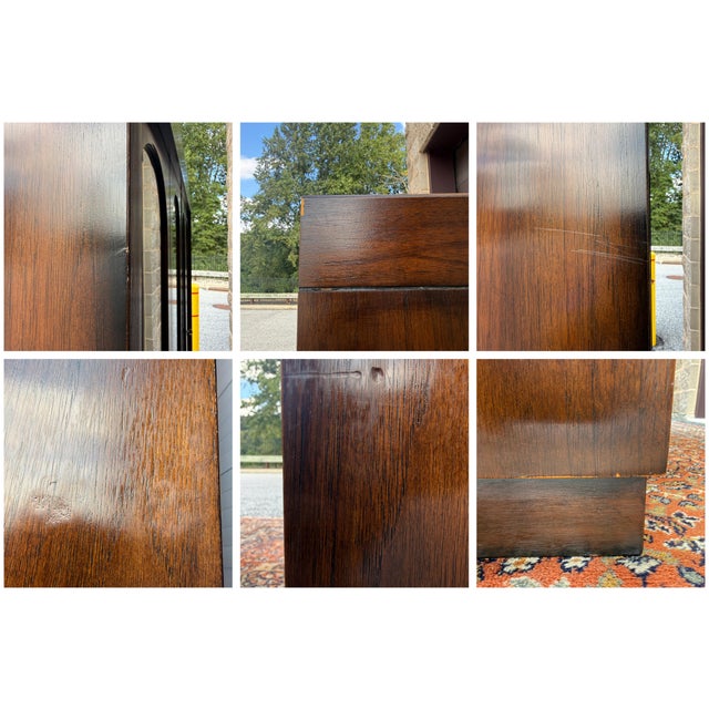 Vintage Henredon Fine Furniture Mid Century Modern Oak 8 Door Lighted Bar Cabinet or China Cabinet For Sale - Image 18 of 18