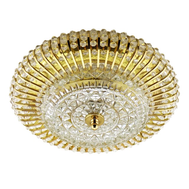 Mid-Century Round Wall or Ceiling Lamp in Glass & Brass attributed to Emil Karl Stejnar, 1960s For Sale
