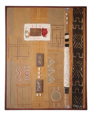 2008 Abstract Tribal Inspired Mixed-Media Painting by T. Malik, Framed