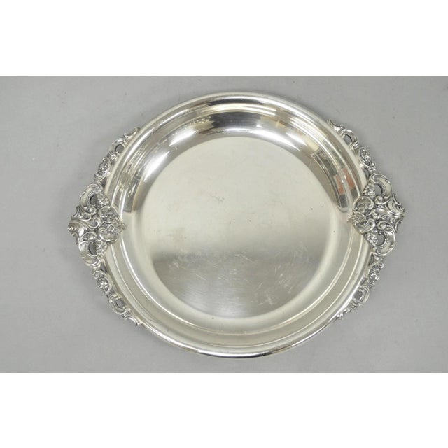 Vintage Wallace Baroque Silver Plated Round Twin Handle Serving Platter Bar Tray For Sale - Image 11 of 12