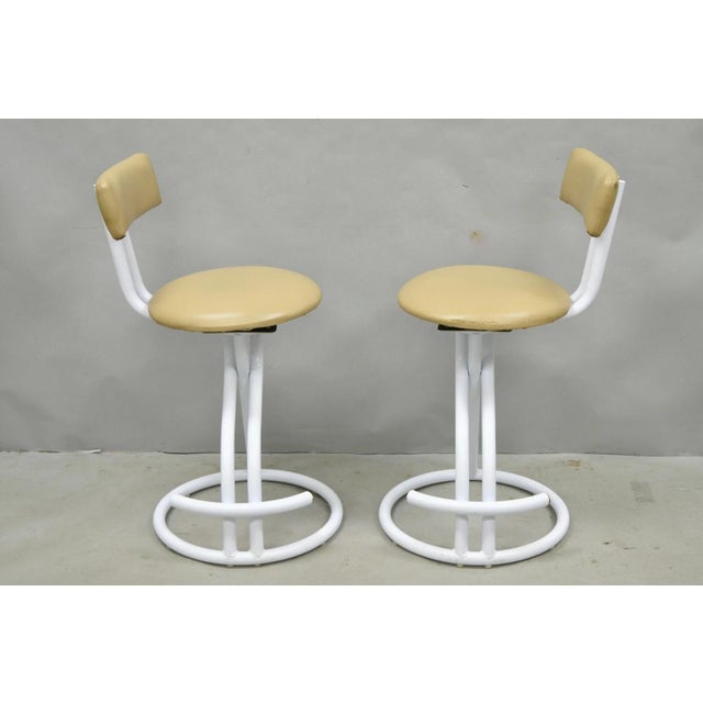 Vintage Postmodern Memphis Style White Tubular Metal Swivel Bar Stools - A Pair For Sale - Image 17 of 17