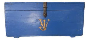 Vintage French Painted Cobalt Blue Trunk