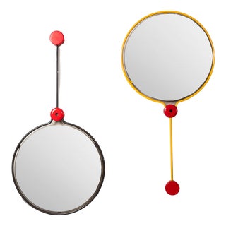 Rotating Mirrors in Red and Yellow Metal, Set of 2 For Sale