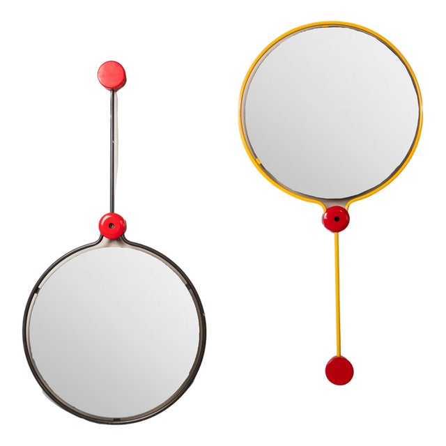 Rotating Mirrors in Red and Yellow Metal, Set of 2 For Sale