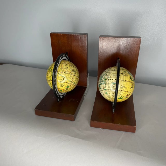 French Vintage Wooden Globe Bookends- a Pair For Sale - Image 3 of 8
