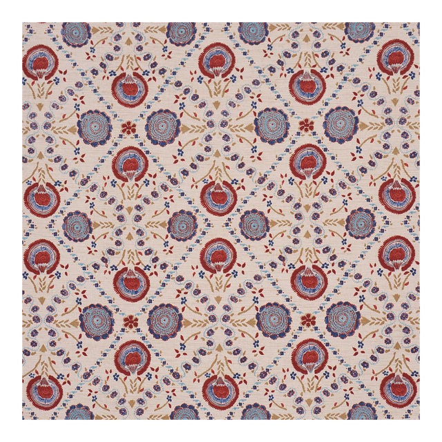 Schumacher Athena Hand-Screen Print Fabric in Red & Blue For Sale