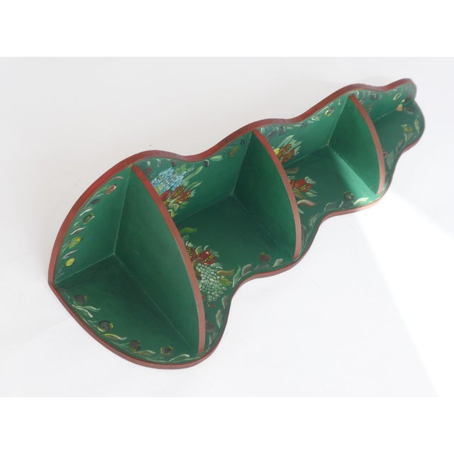 Green Hand Painted Green Floral Corner Wall Cabinet, 1960s For Sale - Image 8 of 9