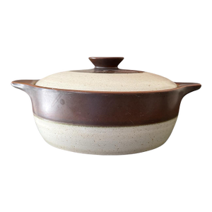 1960s Denby Langley England Stoneware Brown and Cream Pottery Lidded Casserole