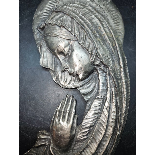 Vintage Handmade Metal/Pewter, Heavy Virgin Mary Wall Plaque, Signed