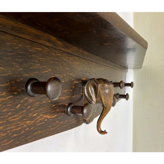 Dark Wood Wall Mounted Coat Rack with Carved Elephant Head, 1970s For Sale - Image 4 of 12
