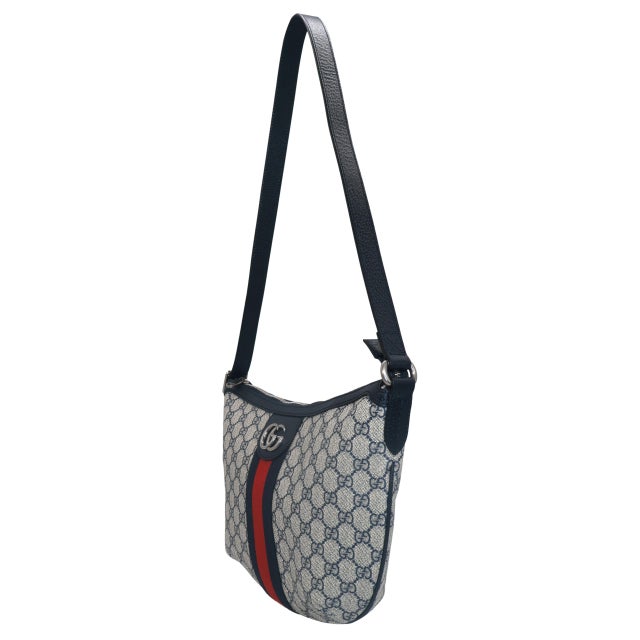 Gucci Navy GG Supreme Canvas and Leather Small Ophidia Crossbody Bag, 2018. Handmade in Italy to the highest luxury...