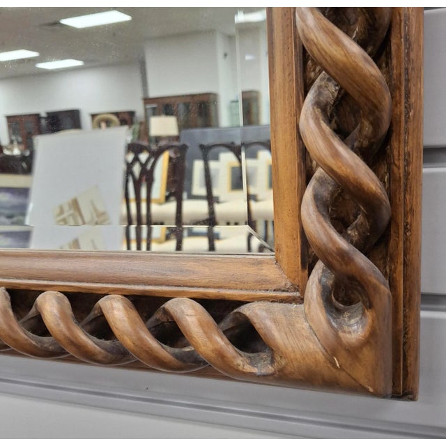 Italian Continental Style Braided Solid Walnut Frame Wall Mirror For Sale - Image 9 of 12