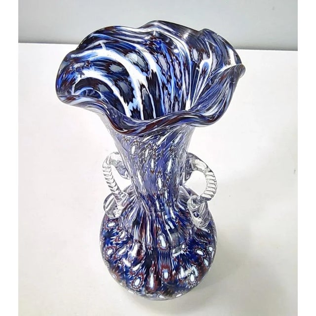 Vintage Blue Murano Glass Vase with Murrines attributed to Fratelli Toso, Italy, 1960s For Sale - Image 11 of 16