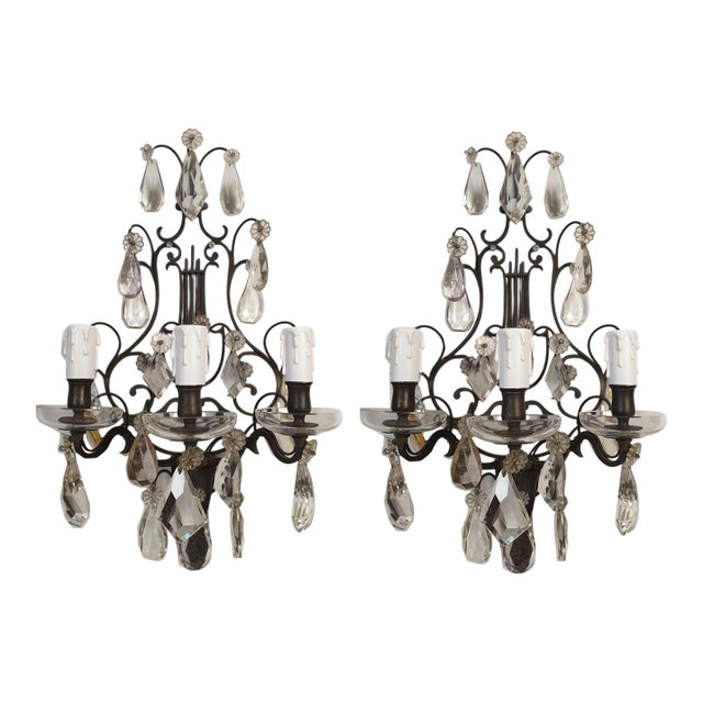 1900s Crystal Neoclassical French Sconces - a Pair For Sale