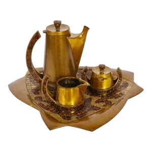 Salvador Teran Brass & Copper Terrazzo Seven Piece Tea Service, 1950s - 7 Pieces