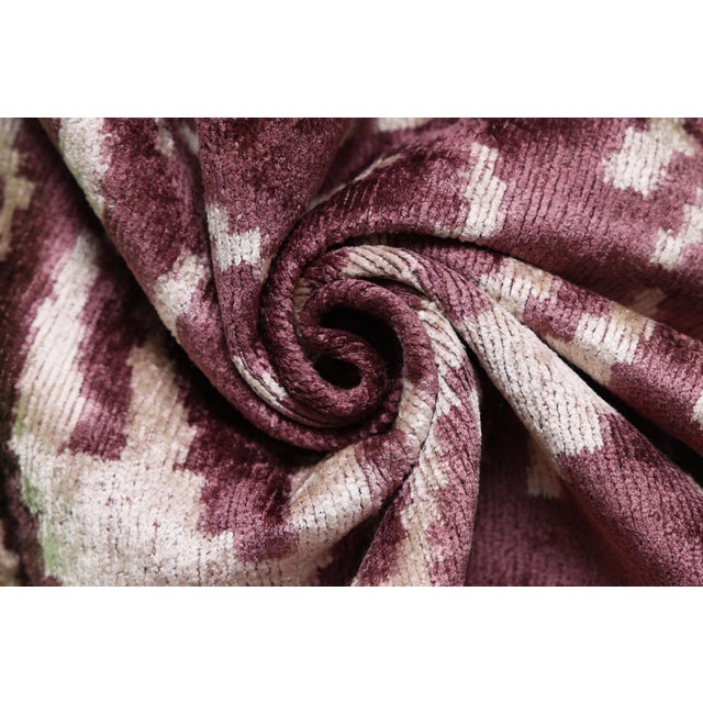 Brown Hand-Knotted Silk Velvet Ikat Lumbar Pillow - 16x24 Plum & Champagne For Sale - Image 8 of 8