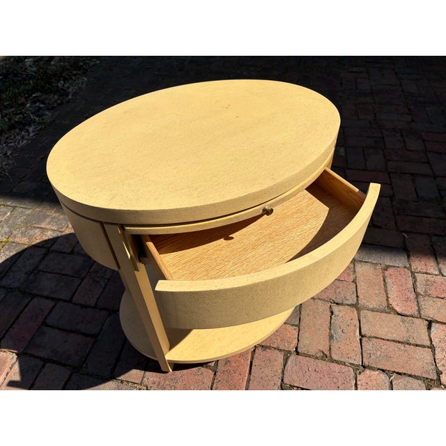 Light Yellow 1980s Charles Pfister for Baker Furniture Oval Side/Bedside Table For Sale - Image 8 of 18