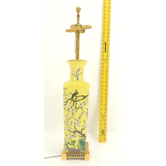 Trees & Birds Decorated Ceramic Asian Vase Shape Table Lamp on Brass Base MINT For Sale - Image 9 of 9