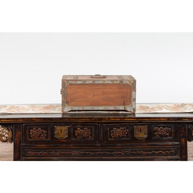 19th Century Indian Wooden Box with Brass Details and Distressed Patina For Sale - Image 11 of 11