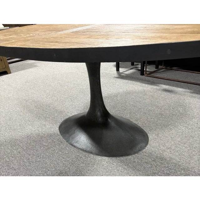 Restoration Hardware Reclaimed Solid Wood Oval Table With Iron Base From Restoration Hardware Retired Collection For Sale - Image 4 of 5