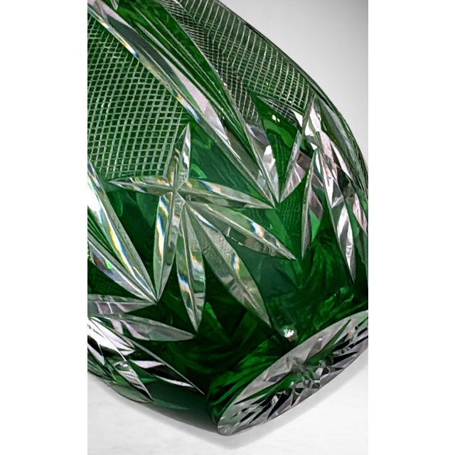 Bohemian Biedermeier Style Cut and Polished Green Crystal Vase For Sale - Image 10 of 18