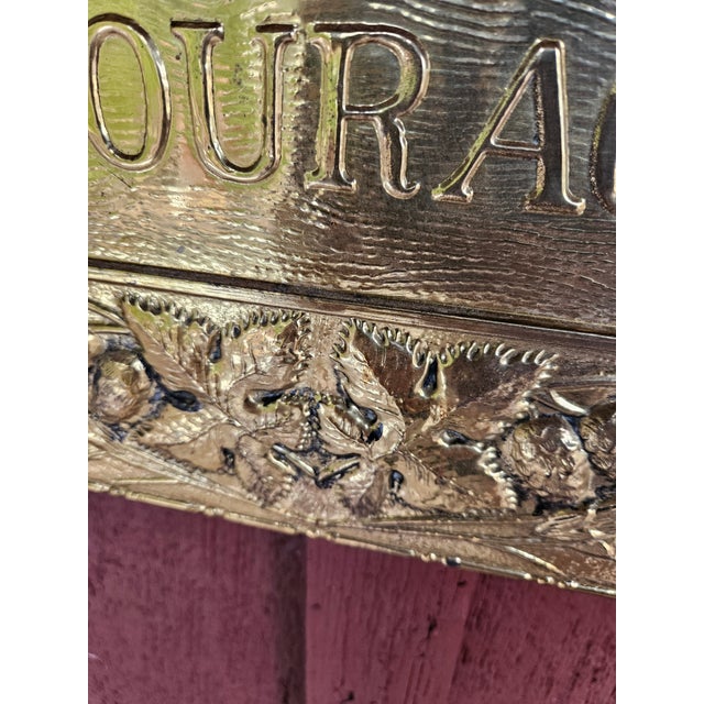 English 19th Century English Embossed Brass Plaque Rooster Take Courage For Sale - Image 3 of 5