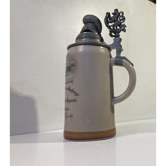 1920s Münich Bier Stein with Hand-Painted Military Scene, 1920s For Sale - Image 5 of 11