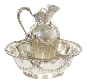 Art Nouveau French Tetard Sterling Wash Basin / Jug - a Pair
