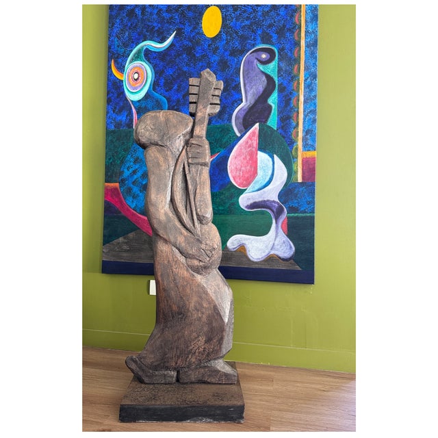 Nicole Bridier, The Zézé Player, Direct-Carved Sculpture, 1992–93, 147CM Tall For Sale - Image 10 of 10