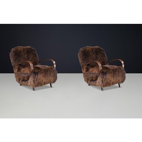 Dutch Lounge Chairs in Dark Sheepskin from Jindřich Halabala, 1940s, Set of 2 For Sale - Image 12 of 18