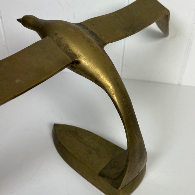 Vintage Mid-Century Modern Brass Flying Seagull Sculpture Solid Brass For Sale - Image 4 of 12