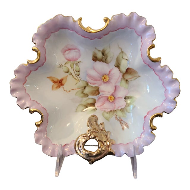 Early 20th Century Antique Hand Painted Gold Gilt Trinket Tray For Sale