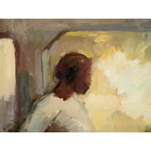 Mid 20th Century "Porch People" - Figurative Composition in Oil on Linen by Majel Logan For Sale - Image 5 of 9