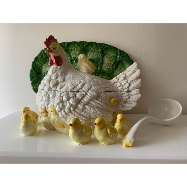 Late 20th Century Intrada Hen Soup Tureen With Baby Chicks, Ladle and Serving Tray 8 Pieces