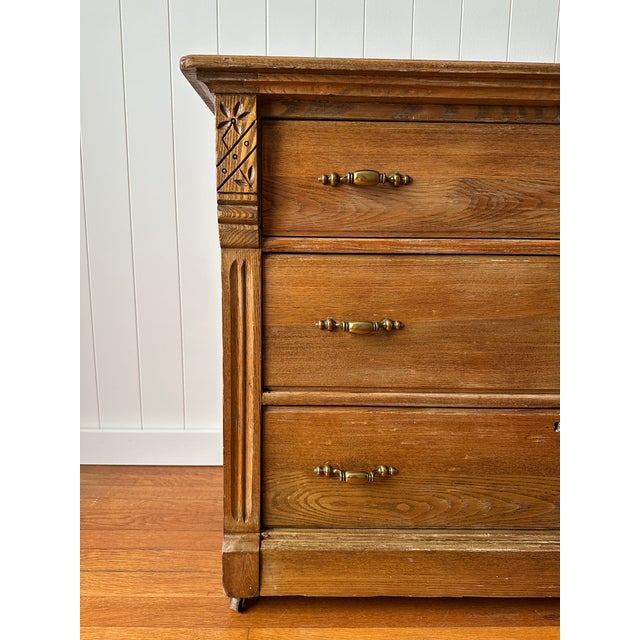 Antique Eastlake Solid Oak Wooden 3-Drawer Dresser For Sale In Greensboro - Image 6 of 11