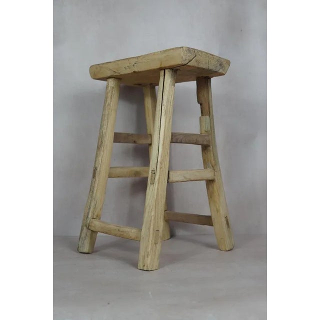 Vintage Rustic Stool in Elm For Sale - Image 6 of 6