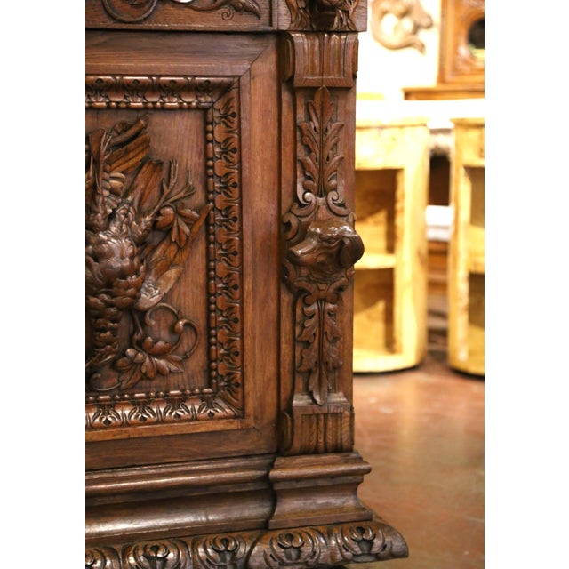 19th Century French Carved Oak Saint-Hubert Hunt Buffet With Stag Crest For Sale - Image 9 of 14