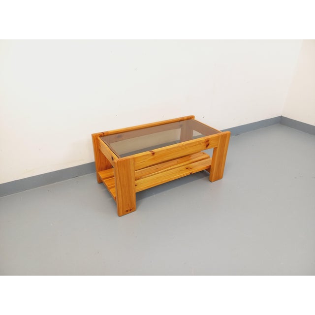 Vintage Coffee Table in Pine and Smoked Glass, 1970s For Sale - Image 13 of 18