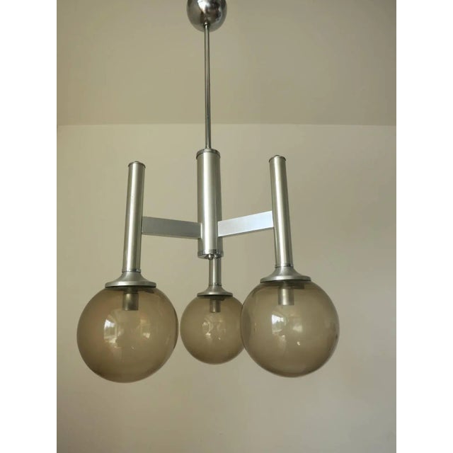 Pair of Italian Chandeliers W/ Opaline Murano Glass For Sale - Image 4 of 6
