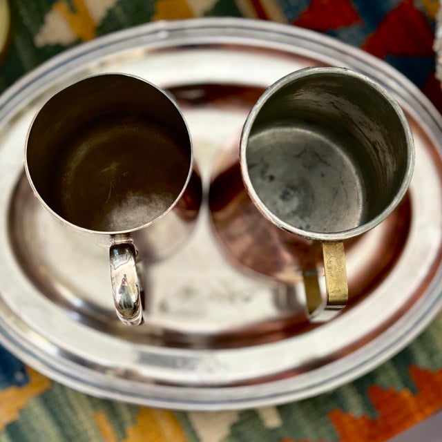 1940s Vintage Copper Mug & Silverplate Tankard Set – Copper Fire Patina-Tavern For Sale - Image 5 of 10