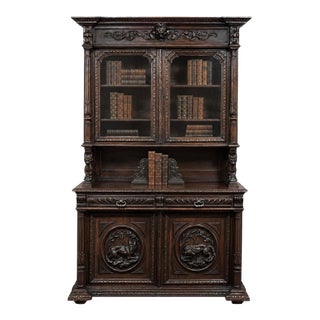 19th Century French Oak Hunt Bookcase ~ Display Cabinet For Sale