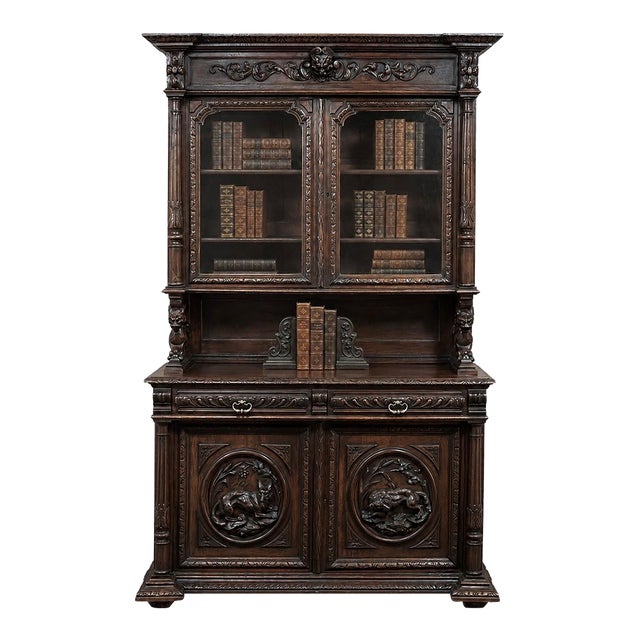 19th Century French Oak Hunt Bookcase ~ Display Cabinet For Sale