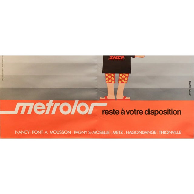 Illustration 1971 French Railway Poster - Pendant Les Vacances Metrolor Reste À Votre Disposition - Erick Grand For Sale - Image 3 of 3