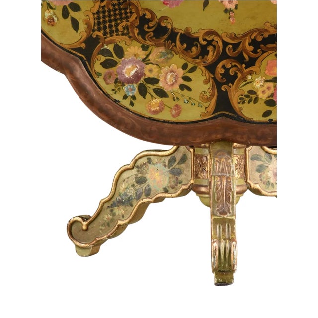 19th Century Floral Hand-Painted Wood Tilt-Top Table For Sale In Los Angeles - Image 6 of 10